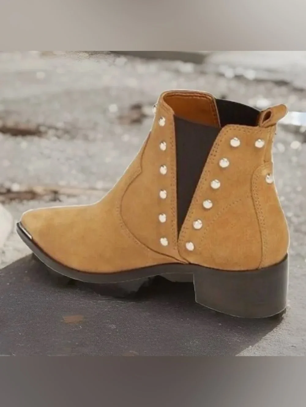 Marc Fisher Yentia Tan suede studded Chelsea ankle boots